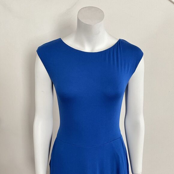 Boden Maxi Blue Eda Dress Striped Hem Cap Sleeve Stretch Belted 6 - Picture 5 of 13